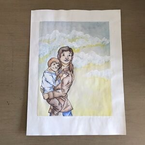 Brother and sister (3) - mixed media original character portrait.